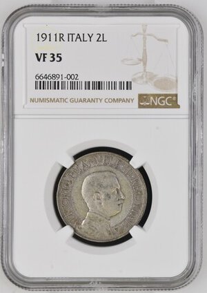 obverse: Regno d Italia. Vittorio Emanuele III (1900-1943). 2 lire 1911 