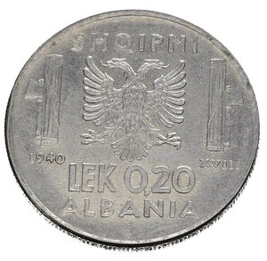 reverse: Regno d Italia. Vittorio Emanuele III (1900-1943). ALBANIA. 0,20 lek 1940 XVIII. Magnetica. Gig. 13. SPL+