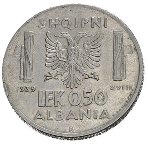 reverse: Regno d Italia. Vittorio Emanuele III (1900-1943). ALBANIA. 0,50 lek 1939 XVIII. Magnetica. Gig. 9a. NC. SPL