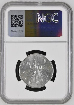 reverse: Repubblica Italiana. 10 lire 1948 Non comune. In slab NGC - MS 63+