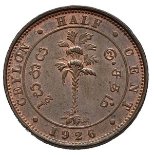 reverse: CEYLON. Giorgio V. 1/2 cent 1926. Cu. qFDC