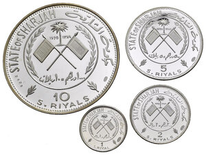 obverse: EMIRATI ARABI. SHARJAH. Khalid bin Muhammad al-Qasimi (1965-1972). Lotto di 4 monete 1970 / AH 1389. Ag. 10 Riyals  