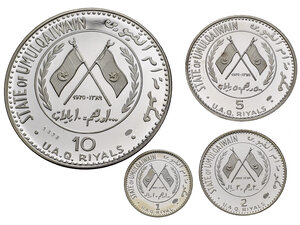 obverse: EMIRATI ARABI. UMULQAIWAIN. U.A.Q. Ahmad bin Rashid Al Mualla, 1928-1981. Lotto di 4 monete 1970 / AH 1389. Ag. 10 Riyals 