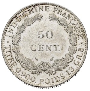 reverse: INDOCINA FRANCESE. 50 Centimes 1936. Ag. qFDC