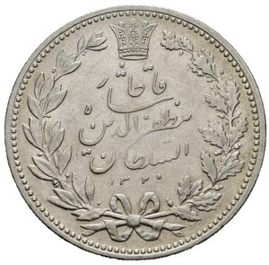 obverse: IRAN. Qajar Dynasty. Muzaffar Al Din Shah AH 1313/1324 (1896-1907). 5000 dinars (5 Kran) AH1320. Ag (23,06 g). KM#976. SPL