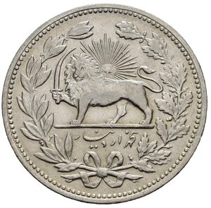 reverse: IRAN. Qajar Dynasty. Muzaffar Al Din Shah AH 1313/1324 (1896-1907). 5000 dinars (5 Kran) AH1320. Ag (23,06 g). KM#976. SPL