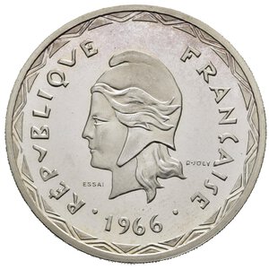 obverse: NUOVE EBRIDI. Nouvelles Hebrides. Repubblica Francese. 100 francs 1966 Essai. Proof