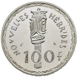 reverse: NUOVE EBRIDI. Nouvelles Hebrides. Repubblica Francese. 100 francs 1966 Essai. Proof