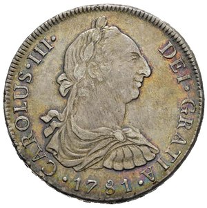 obverse: PERU. Lima. Carlo III (1759-1788). 8 Reales 1781. Ag. In alta conservazione, patinata e al R/ fondi lucenti. SPL-FDC