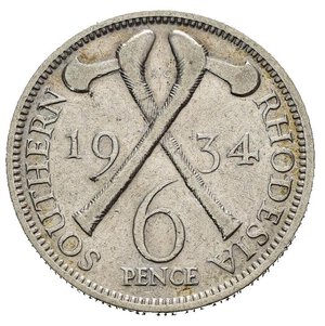 reverse: SOUTHERN RHODESIA. Giorgio V. 6 Pence 1934. Ag. BB