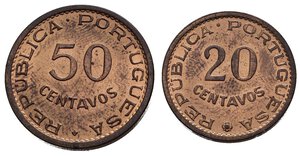 obverse: TIMOR. Repubblica portoghese. Lotto di 2 monete. Cu. 20 e 50 centavos 1970. qFDC