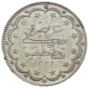 obverse: TURCHIA. Muhammad V AH 1327-1336 (1909-1918). 20 Kurush 1327/8. Ag (23,88 g). KM#780. BB+