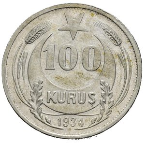 reverse: TURCHIA. 100 Kurus 1934. Ag. KM#860.1. qSPL