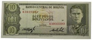 obverse: BOLIVIA. 10 Pesos Bolivianos 1962. FDS