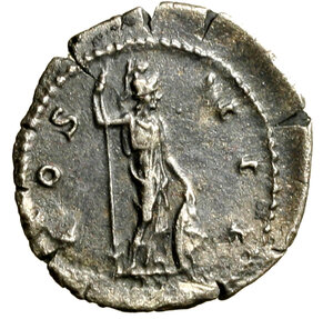 reverse: ADRIANO (117-138) Denario. Testa laur. a ds. R/ Adriano elmato, in abiti militari, volto a ds., con lancia e scudo. C. 295; RIC 330.  (g. 3,20)  AR  RARO   SPL