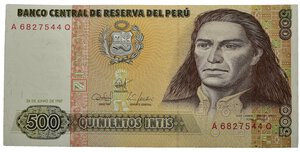 obverse: PERU. 500 intis 1987. FDS