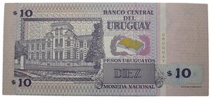 reverse: URUGUAY. 10 PESOS 1998. FDS