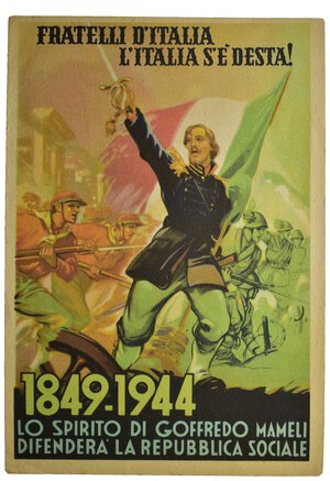 obverse: Ventennio Fascista (1922-1943). Benito Mussolini. Cartolina per le forze armate repubblicane - spirito di Goffredo Mameli - Repubblica sociale