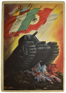 obverse: Ventennio Fascista (1922-1943). Benito Mussolini. Cartolina propaganda di guerra. WW2. Vaggiata