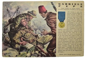 obverse: Ventennio Fascista (1922-1943). Benito Mussolini. Cartolina serie delle medaglie d oro della seconda guerra mondiale. Tenente Colonnello 190° Brigata Coloniale,  da Civita-Campomarano (Campobasso) alla memoria.