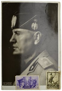 obverse: Ventennio Fascista (1922-1943). Benito Mussolini. Cartolina Viaggiata