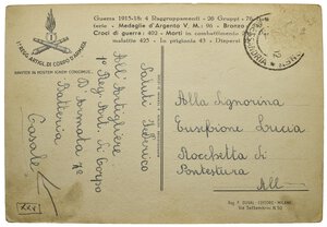 reverse: Ventennio Fascista (1922-1943). Benito Mussolini. Cartolina viaggiata, francobollo rimosso. I° Reggimento Artiglieria Corpo d Armata.