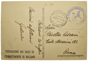 reverse: Ventennio Fascista (1922-1943). Benito Mussolini. Cartolina viaggiata. 