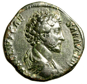 obverse: MARC AURELIO Cesare (139-161) Sesterzio. Busto a ds. R/ Minerva stante a sn.con lancia, scudo e globo sormontato da vittoria. C. 678; RIC 1321. (g. 20,60)   AE   +BB