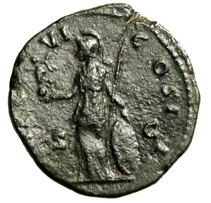 reverse: MARC AURELIO (139-161) Asse. Busto a ds. R/ Minerva stante a sn.con lancia, scudo e globo sormontato da vittoria. C. 637; RIC 1301. (g. 8,61)   AE   +BB