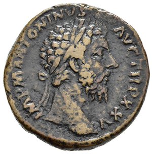 obverse: MARCO AURELIO (161-180). Roma. Sesterzio. AE (20,43 g). D/ IMP M ANTONINVS AVG TR P XXV, testa laureata a destra; R/ PRIMI DECENNALES COS IIII S C in corona. RIC III 1006. MB. nr.reg.601/24