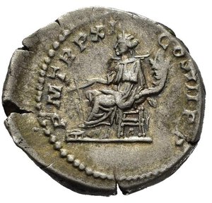 reverse: SETTIMIO SEVERO (193-211) Denario. D/ Testa laureata a destra. R/ la Fortuna seduta a sinistra con timone e cornucopia. AR (3,49 g). C.461; RIC 189b. BB+ nr.reg. 575/24