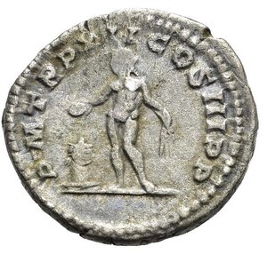 reverse: SETTIMIO SEVERO (193-211) Roma. Denario. 204. AR (3,07 g). D/ SEVERVS PIVS AVG, testa laureata a destra; R/ P M TR P XII COS III P P, Genio, stante, regge patera su altare e mazzo di spighe. RIC III 195. BB. nr.reg.601/24