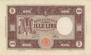 reverse: BANCA D’ITALIA 1.000 Lire 18/01/1947 W2422 071548 - Gig. BI 51E qFDS