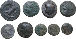 obverse: Greek Sicily. Lot of nine (9) unclassified AE denominations, including: Akragas and Syracuse