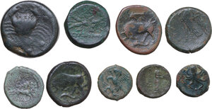 reverse: Greek Sicily. Lot of nine (9) unclassified AE denominations, including: Akragas and Syracuse