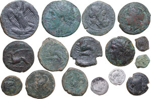 obverse: Greek Sicily. Lot of sixteen (16) unclassified AR (2) and AE (14) denominations