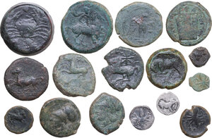 reverse: Greek Sicily. Lot of sixteen (16) unclassified AR (2) and AE (14) denominations