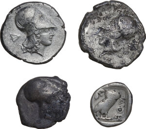 reverse: Greek World, Continental Greece. Lot of four (4) unclassified AR denominations, including: Athens and Corinth