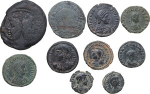 obverse: The Roman Republic and Empire. Lot of ten (10) unclassified AE denominations, including: Maximian, Theodosius, Honorius, Arcadius, Constantius, Licinius and Constantine