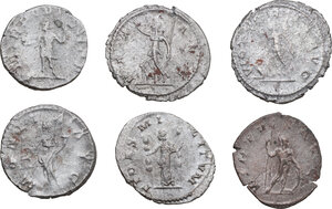 reverse: The Roman Empire. Postumus. Lot of six (6) unclassified Antoniniani, including reverses with: Pax, Victory, Moneta, Fides and Virtus