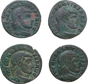 obverse: The Roman Empire. Maxentius. Lot of four (4) unclassified AE denominations from the mints Ostia and Rome