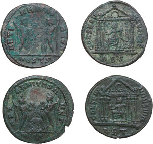 reverse: The Roman Empire. Maxentius. Lot of four (4) unclassified AE denominations from the mints Ostia and Rome