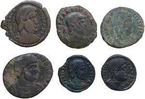 obverse: The Roman Empire. Multiple lot of six (6) bronze roman coins, including Magnentius, Helena and Constantine I