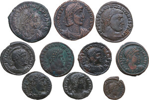 obverse: The Roman Empire. Lot of ten (10) unclassified AE denominations of the 4th century AD, including: Constantius II, Constantine I and Constans