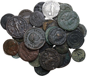 obverse: The Roman Empire. Multiple lot of thirty-four (34) bronze and silver roman coins