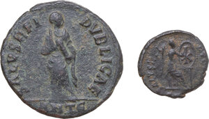 reverse: The Roman Empire. Lot of two (2) unclassified AE denominations of the late Empire