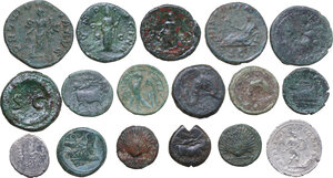 reverse: Ancient World. Lot of seventeen (17) unclassified AR (2) and AE (15) denominations of Greek Italy, the Roman Republic and the Roman Empire (noted portraits: Severus Alexander, Crispina, Hadrian, Gordianus III)