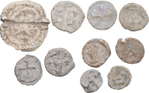 reverse: Leads from Ancient and Medieval World. Lot of ten (10) pieces, containing one (1) seal and nine (9) tesserae with different pictures and symbols