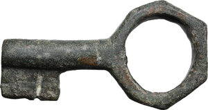 reverse: Bronze key-ring. Roman period, 1st-2nd century AD. Size 16.25 mm, length 49x25 mm., 23.11 g