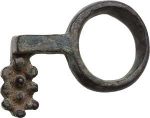 obverse: ROMAN BRONZE KEY-RING Roman Period, c. 1st - 4th century AD. Bronze key-ring. Dimensions: 34 X 21 mm. Inner size: 15 mm